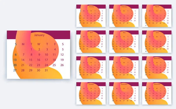 Einfacher Kalender 2019 yesr, Aktienvektordesign eps10. — Stockvektor