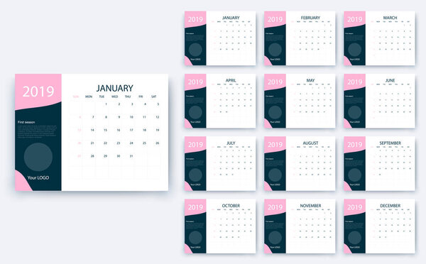 simple calendar 2019, Stock vector eps10. Color design