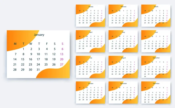 Calendário simples 2019 yesr, Stock vector design eps10 . — Vetor de Stock