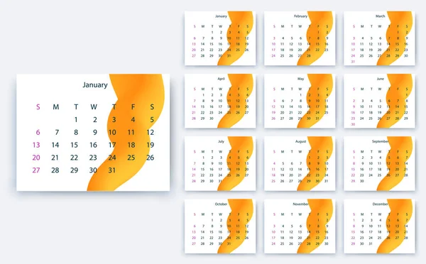 Calendario simple 2019 sí, Stock diseño de vectores eps10 . — Archivo Imágenes Vectoriales