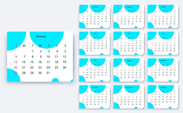 Einfacher Kalender 2019 yesr, Aktienvektordesign eps10. — Stockvektor