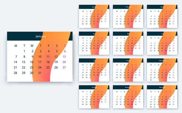 Eenvoudige kalender 2019 yesr, voorraad vector design eps10. — Stockvector