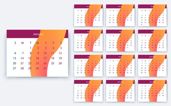 Calendario simple 2019 sí, Stock diseño de vectores eps10 . — Archivo Imágenes Vectoriales