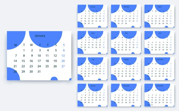 Einfacher Kalender 2019 yesr, Aktienvektordesign eps10. — Stockvektor