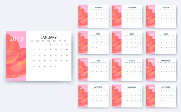 simple calendar 2019 yesr, Stock vector design eps10.