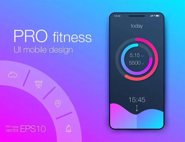 Fitness app. Ui ux design. UI designkoncept med webb-element — Stock vektor