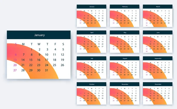 Calendario semplice 2019 sì, Stock vector design eps10 . — Vettoriale Stock