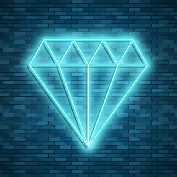 Icona di diamante in stile neon. Illustrazione vettoriale — Vettoriale Stock