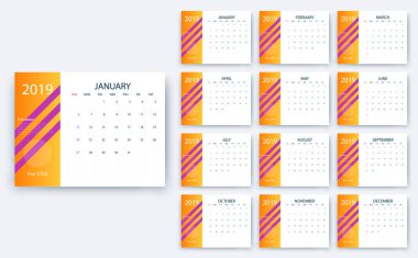 Basit Takvim 2019 yesr, hisse senedi vektör tasarım eps10.