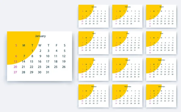 Einfacher Kalender 2019 yesr, Aktienvektordesign eps10. — Stockvektor