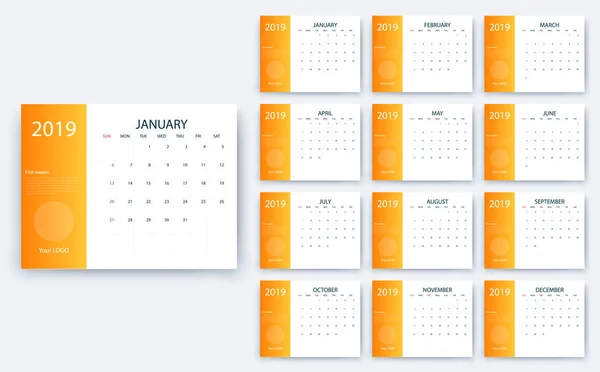 Простий календар 2019 року так, стокове векторне проектування eps10 . — стоковий вектор