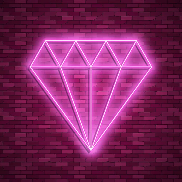 Icona di diamante in stile neon. Illustrazione vettoriale — Vettoriale Stock