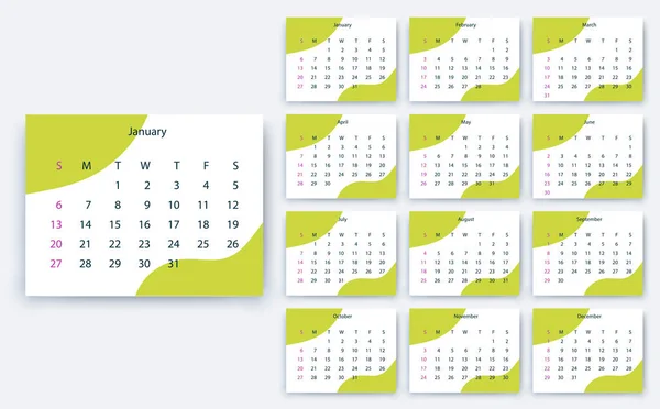 Calendrier simple 2019 oui, Conception vectorielle de stock eps10 . — Image vectorielle