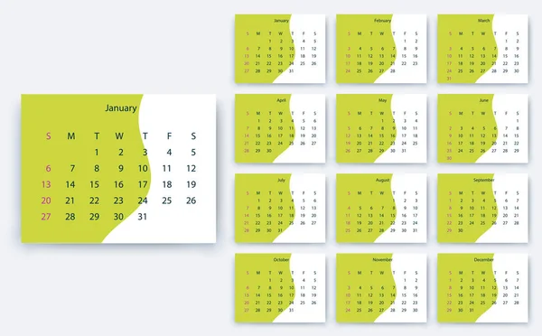 Calendario simple 2019 sí, Stock diseño de vectores eps10 . — Archivo Imágenes Vectoriales