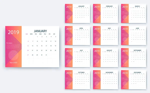 Calendario simple 2019 sí, Stock diseño de vectores eps10 . — Archivo Imágenes Vectoriales