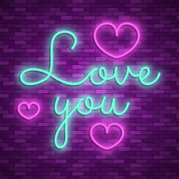 Happy Valentines Day. Neon. Vector stock images — Stock Vector