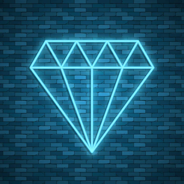 Icono de diamante en estilo neón. Ilustración vectorial — Vector de stock