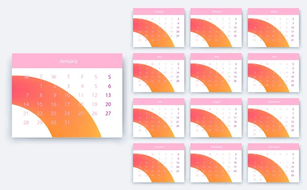 Простий календар 2019 року так, стокове векторне проектування eps10 . — стоковий вектор