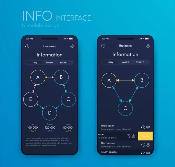 Vector graphics mobile infographics with three and five options. Template for creating mobile applications, workflow layout, diagram, banner, web design, business reports with 3 and 5 steps