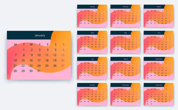Einfacher Kalender 2019 yesr, Aktienvektordesign eps10. — Stockvektor
