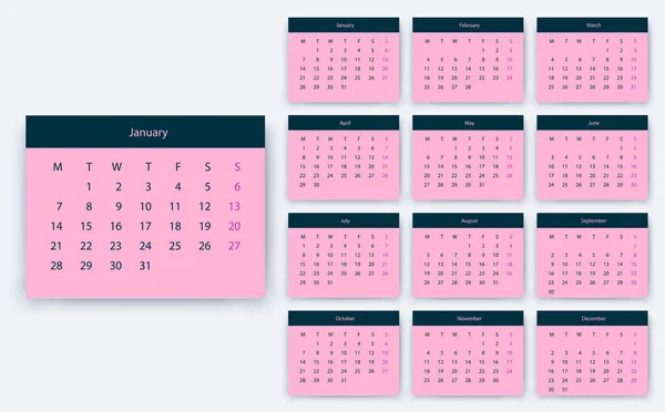 Simple calendar 2019 yesr, Stock vector design eps10. — Stock Vector