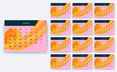 Basit Takvim 2019 yesr, hisse senedi vektör tasarım eps10.