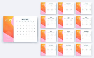 Basit Takvim 2019 yesr, hisse senedi vektör tasarım eps10.