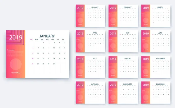 Calendario simple 2019 sí, Stock diseño de vectores eps10 . — Vector de stock