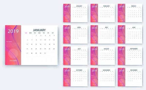 Calendario simple 2019 sí, Stock diseño de vectores eps10 . — Vector de stock