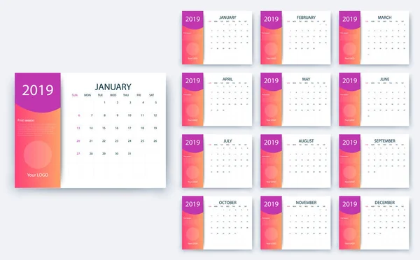 Простий календар 2019 року так, стокове векторне проектування eps10 . — стоковий вектор