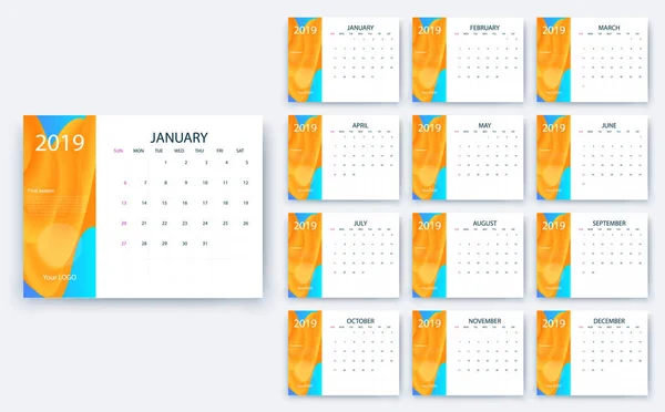 Calendario simple 2019 sí, Stock diseño de vectores eps10 . — Archivo Imágenes Vectoriales