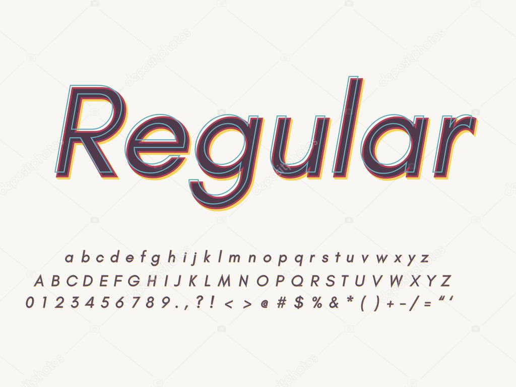 Retro font and alphabet. Stock vector illustration