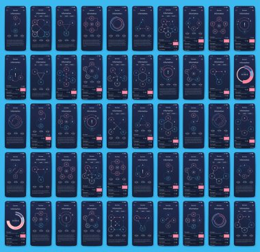 Mobil uygulamalar için farklı Ui, Ux, Gui ekranları ve düz web simgeleri