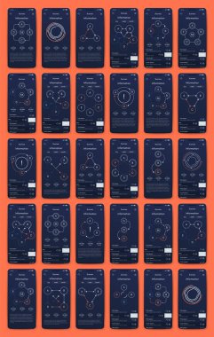 Mobil uygulamalar için farklı Ui, Ux, Gui ekranları ve düz web simgeleri