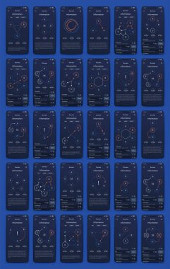 Mobil uygulamalar için farklı Ui, Ux, Gui ekranları ve düz web simgeleri