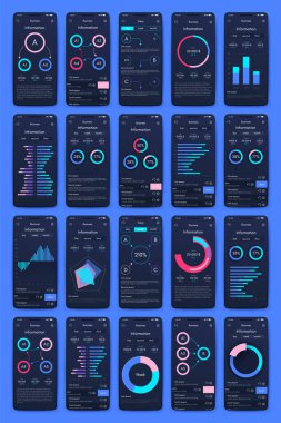 Mobil uygulamalar için farklı Ui, Ux, Gui ekranları ve düz web simgeleri