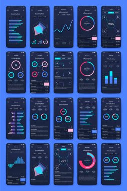 Mobil uygulamalar için farklı Ui, Ux, Gui ekranları ve düz web simgeleri