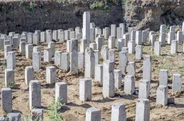 Çukurda temel için kazık alanı.