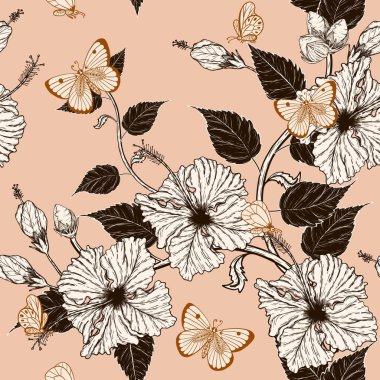 Hibiscus el çizimiyle kusursuz desen