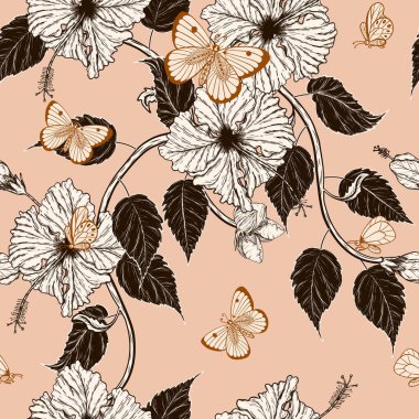 Hibiscus el çizimiyle kusursuz desen