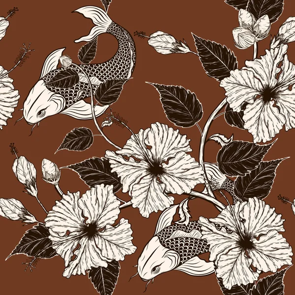 Hibiscus Patrón Sin Costura Por Dibujo Mano Ilustración de stock