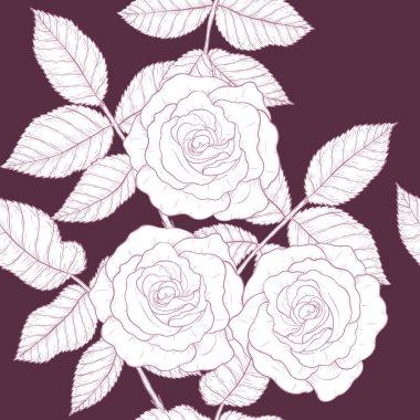 El çizimiyle gül deseni. Pembe, duvar kâğıdı için yüksek detay verdi. Klasik arka planda çiçeksiz desen..