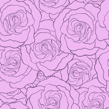 El çizimiyle gül deseni. Pembe, duvar kâğıdı için yüksek detay verdi. Klasik arka planda çiçeksiz desen..