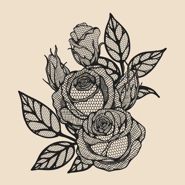Rose Vektorová Krajka Ručně Kreslení Krásná Květina Hnědém Pozadí Rose — Stockový vektor
