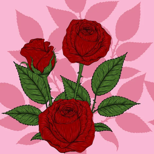 Rose Patroon Met Hand Tekenen Roze Roos Hoog Detail Voor — Stockvector