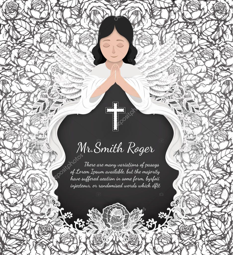 Black and white rose funeral card by hand drawing.Flower vector art highly detailed in line art style.