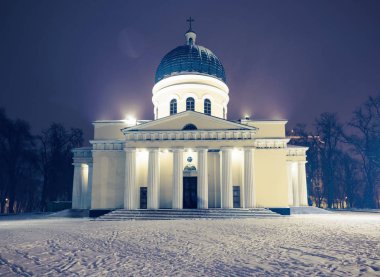 Kişinev, moldova gece kar ile İsa'nın doğuşu ana merkezi Katedrali