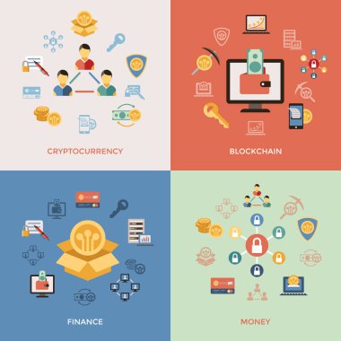 Blockchain paketi örnek cryptocurrency infographics için öğeleri ile dijital vektör hat Icons set