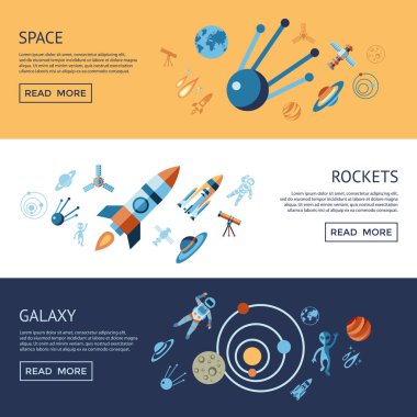 Uzay ve roket illüstrasyon astronomi infographics için öğeleri ile dijital vektör hat Icons set