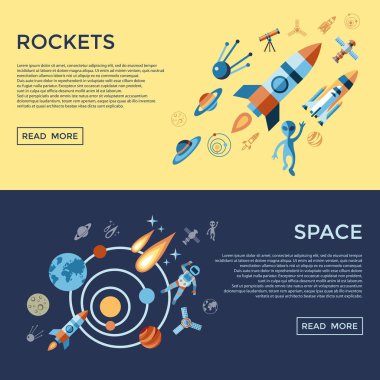 Uzay ve roket illüstrasyon astronomi infographics için öğeleri ile dijital vektör hat Icons set